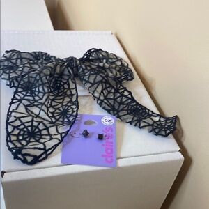 Claire's Black Lace Hair Clip & cz sectitive solution earrings
